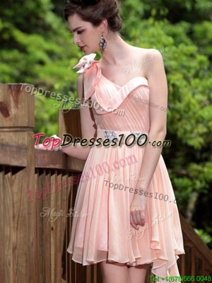 One Shoulder Pink Sleeveless Floor Length Beading Side Zipper Cocktail Dresses
