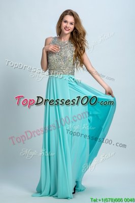 Shining Scoop Sleeveless Brush Train Backless With Train Beading Prom Dresses