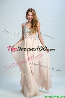 Champagne Sleeveless Chiffon Brush Train Zipper Prom Party Dress for Prom and Party