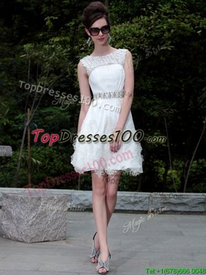 Hot Sale White Scoop Neckline Beading and Belt Teens Party Dress Sleeveless Zipper