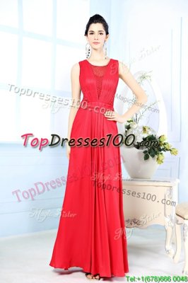 Fine Scoop Sleeveless Chiffon Prom Evening Gown Ruching Zipper