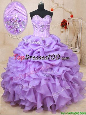 Organza Sleeveless Floor Length Sweet 16 Dress and Beading and Ruffles and Pick Ups