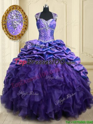 Spectacular Straps Straps Cap Sleeves Brush Train Lace Up Beading and Ruffles and Pick Ups Quinceanera Gowns