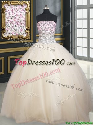 Champagne Lace Up Quinceanera Dress Beading Sleeveless Floor Length