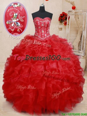 Fantastic Sleeveless Lace Up Floor Length Beading and Ruffles Ball Gown Prom Dress