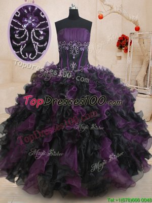 Graceful Sleeveless Lace Up Floor Length Beading and Ruffles Sweet 16 Quinceanera Dress