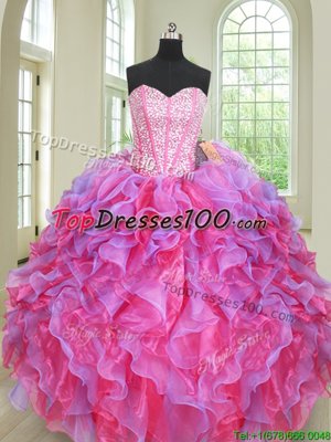 Sweetheart Sleeveless Lace Up Sweet 16 Quinceanera Dress Multi-color Organza