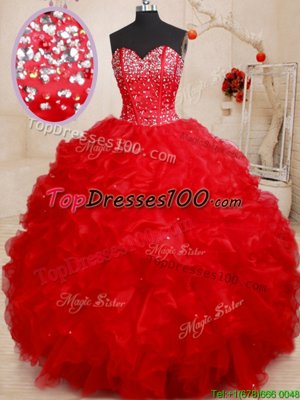 Organza Sleeveless Floor Length Quinceanera Gown and Beading and Ruffles