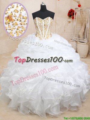 Pretty Apple Green Sleeveless Beading and Ruffles Floor Length Ball Gown Prom Dress