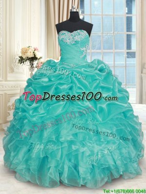 Floor Length Ball Gowns Sleeveless Turquoise Sweet 16 Dress Lace Up