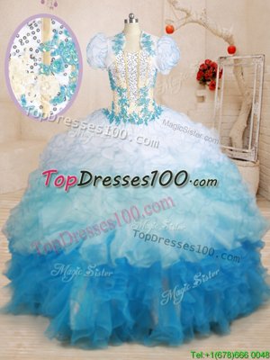 Amazing Sweetheart Sleeveless Brush Train Lace Up Quince Ball Gowns Multi-color Organza