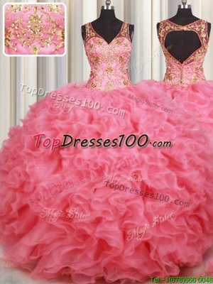 High End Sleeveless Backless Floor Length Beading and Ruffles Ball Gown Prom Dress