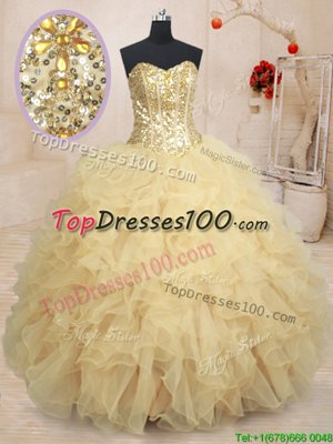 Hot Selling Champagne Sweet 16 Dresses Military Ball and Sweet 16 and Quinceanera and For with Beading and Ruffles and Sequins Sweetheart Sleeveless Lace Up