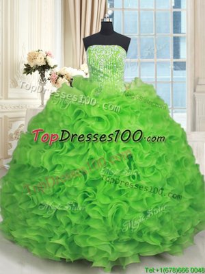 Cheap Lace Up Sweet 16 Dresses Beading and Ruffles Sleeveless Floor Length