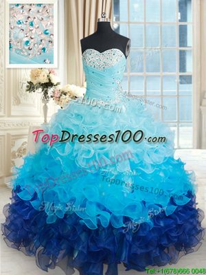 Multi-color Sweet 16 Dress Military Ball and Sweet 16 and Quinceanera and For with Beading and Ruffles Sweetheart Sleeveless Lace Up