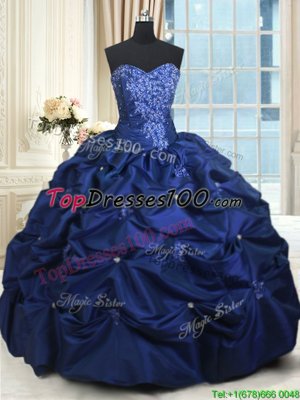 Navy Blue Sweetheart Neckline Appliques and Pick Ups Quinceanera Dresses Sleeveless Lace Up