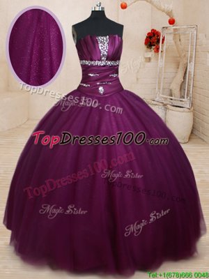 Floor Length Ball Gowns Sleeveless Dark Purple 15 Quinceanera Dress Lace Up