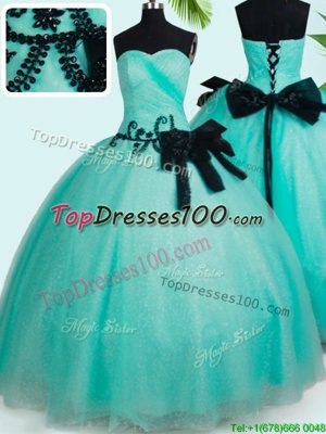 Sexy Tulle Sleeveless Floor Length Sweet 16 Dresses and Beading and Bowknot