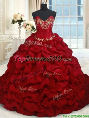 Perfect Wine Red Lace Up Sweetheart Beading and Pick Ups Quinceanera Gowns Taffeta Sleeveless