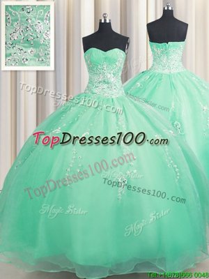 Discount Beading and Appliques Sweet 16 Quinceanera Dress Turquoise Zipper Sleeveless Floor Length