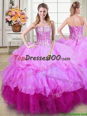Exquisite Organza Sleeveless Floor Length Quinceanera Gown and Ruffles and Sequins