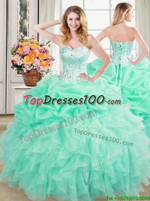 Three Piece Beading and Sequins Sweet 16 Dresses Gold Lace Up Sleeveless Floor Length