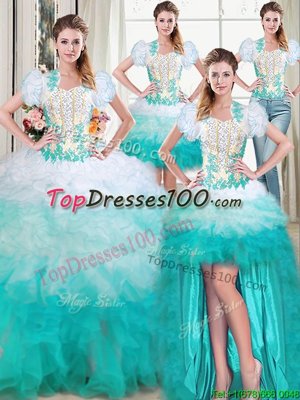 High End Four Piece Multi-color Sleeveless Organza Lace Up Sweet 16 Dress for Military Ball and Sweet 16 and Quinceanera