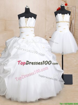 Dazzling Three Piece White Strapless Neckline Beading and Pick Ups Sweet 16 Dresses Sleeveless Lace Up