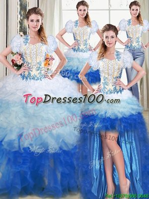 Four Piece Multi-color Sleeveless Organza Lace Up Quinceanera Dresses for Military Ball and Sweet 16 and Quinceanera