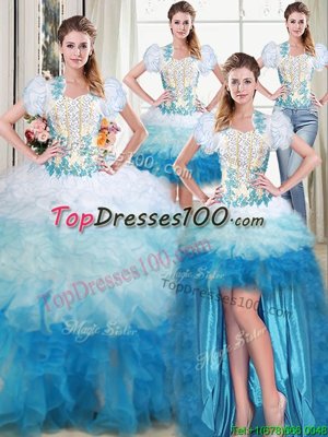 Elegant Four Piece Multi-color Sleeveless Floor Length Beading and Appliques and Ruffles Lace Up Vestidos de Quinceanera