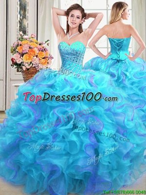 High Class Multi-color Sweetheart Lace Up Beading and Ruffles 15th Birthday Dress Sleeveless