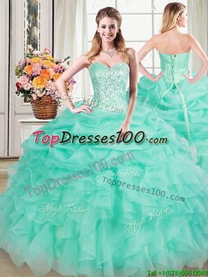 Noble Four Piece Royal Blue Ball Gowns Organza Sweetheart Sleeveless Beading and Ruffles Floor Length Lace Up Sweet 16 Dresses