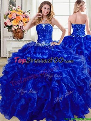 Delicate Three Piece Organza Sleeveless Floor Length 15th Birthday Dress and Beading and Ruffles