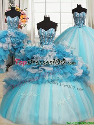 Fabulous Organza and Tulle Sleeveless Floor Length Vestidos de Quinceanera and Beading and Ruffles