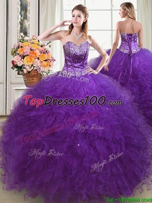 Floor Length Multi-color Sweet 16 Dresses Organza Sleeveless Beading and Ruffles