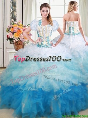 Excellent Three Piece Multi-color Organza Lace Up Sweetheart Sleeveless Floor Length 15 Quinceanera Dress Beading and Ruffles