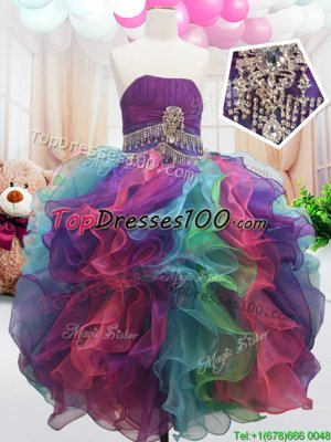 Strapless Sleeveless Zipper Flower Girl Dress Multi-color Organza