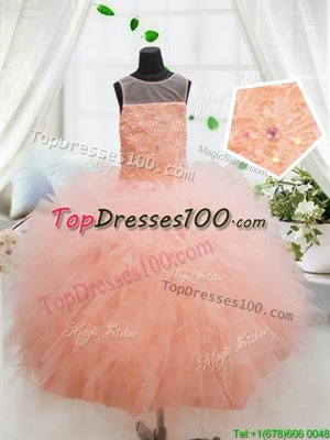 Exceptional Scoop Sleeveless Beading and Lace and Ruffles Zipper Child Pageant Dress