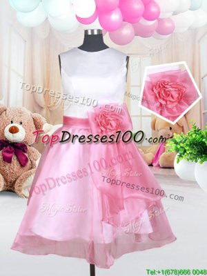 Popular Scoop White and Pink And White Organza Zipper Flower Girl Dresses for Less Sleeveless Mini Length Hand Made Flower