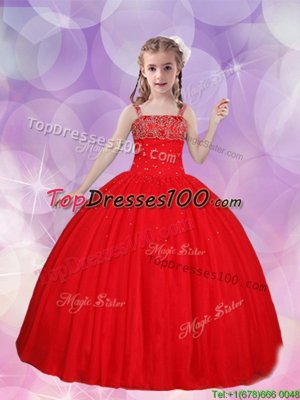 Graceful Straps Straps Ruffled Floor Length Ball Gowns Sleeveless Baby Blue Kids Pageant Dress Zipper