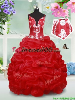 Custom Designed Organza Sleeveless Floor Length Flower Girl Dresses for Less and Beading and Pick Ups and Hand Made Flower