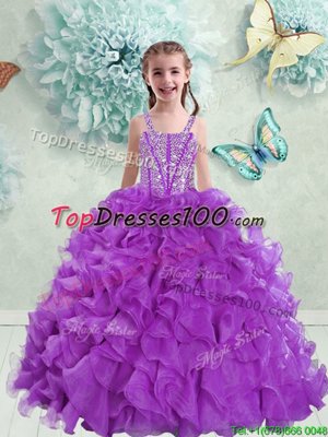High Quality Straps Straps Eggplant Purple Sleeveless Organza Lace Up Flower Girl Dresses for Less for Quinceanera and Wedding Party