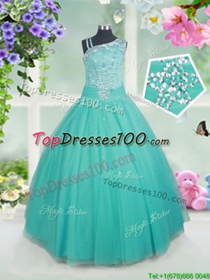 Floor Length Turquoise Flower Girl Dresses for Less Asymmetric Sleeveless Zipper