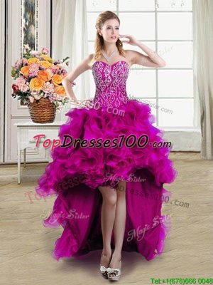 Ideal Fuchsia Sleeveless Organza Lace Up Celebrity Dresses for Prom and Party
