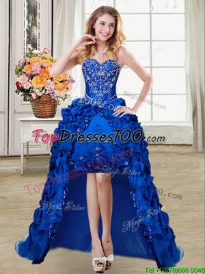 Glorious Pick Ups High Low Ball Gowns Sleeveless Royal Blue Homecoming Dress Lace Up