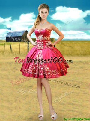 Mini Length Hot Pink Party Dresses Taffeta Sleeveless Beading and Embroidery