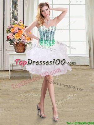 White Lace Up Sweetheart Beading and Ruffles Party Dress Wholesale Organza Sleeveless