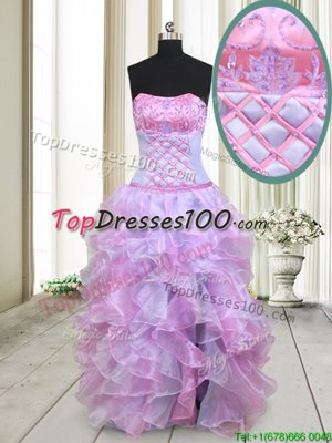 Custom Designed Multi-color Lace Up Pageant Dress for Womens Beading and Ruffles Sleeveless Floor Length