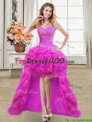 Fabulous Purple Sweetheart Neckline Beading and Ruffles Prom Dress Sleeveless Lace Up