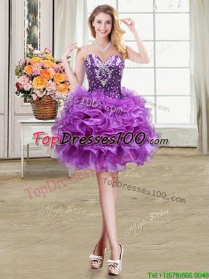 Colorful Sweetheart Sleeveless Lace Up Cocktail Dress Eggplant Purple Organza